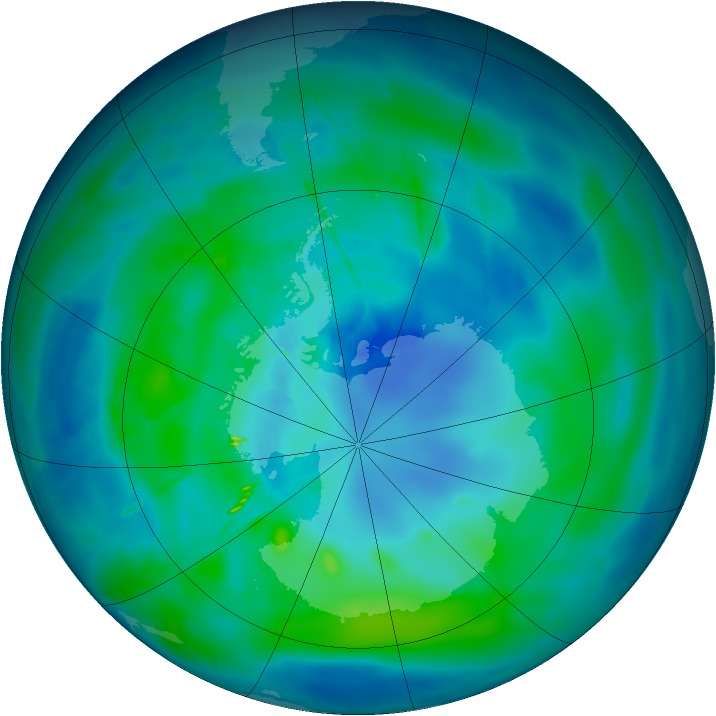 Antarctic ozone map for 24 March 2010